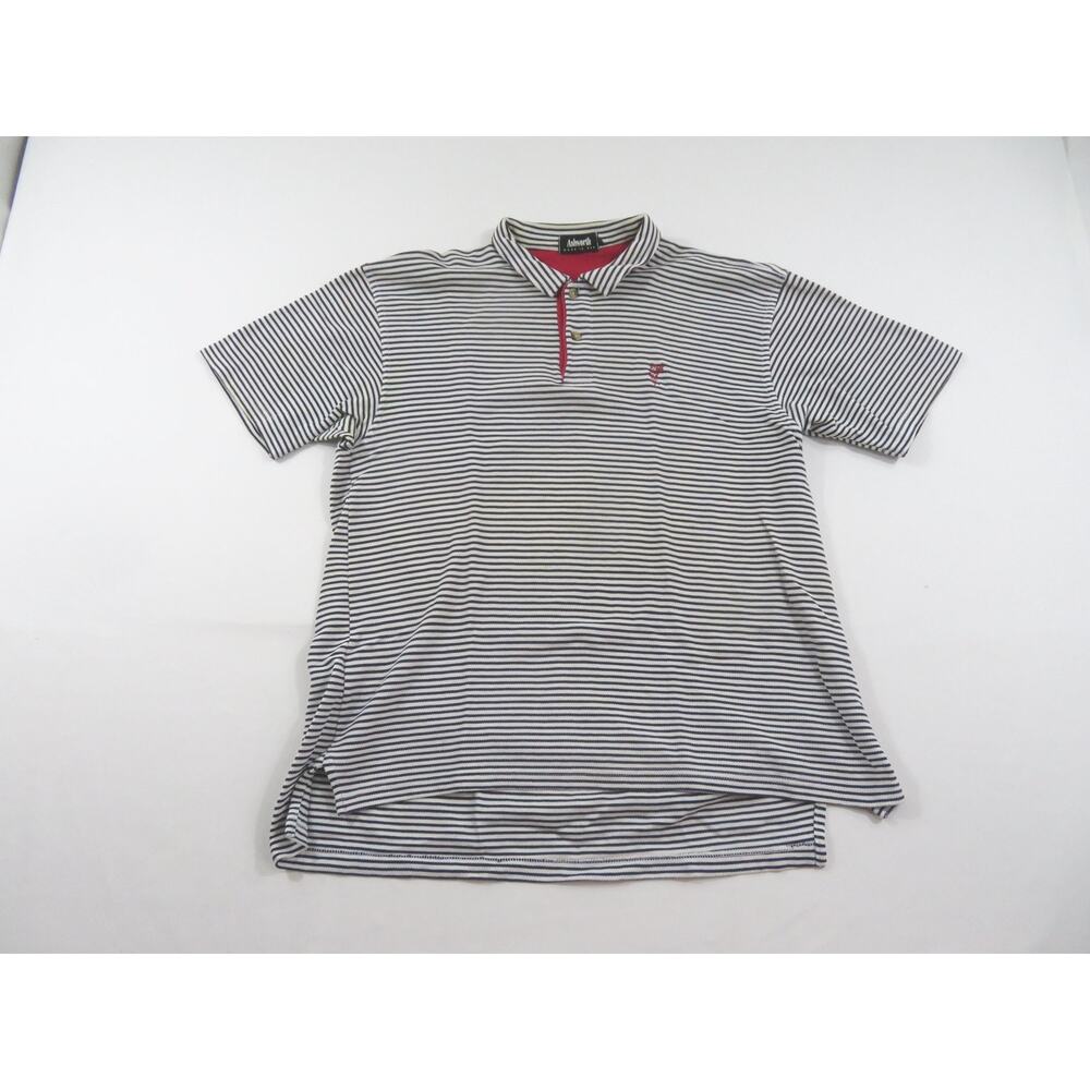 Ashworth Polo Shirt, Made in USA, Striped White Blue, Sz L 1990s